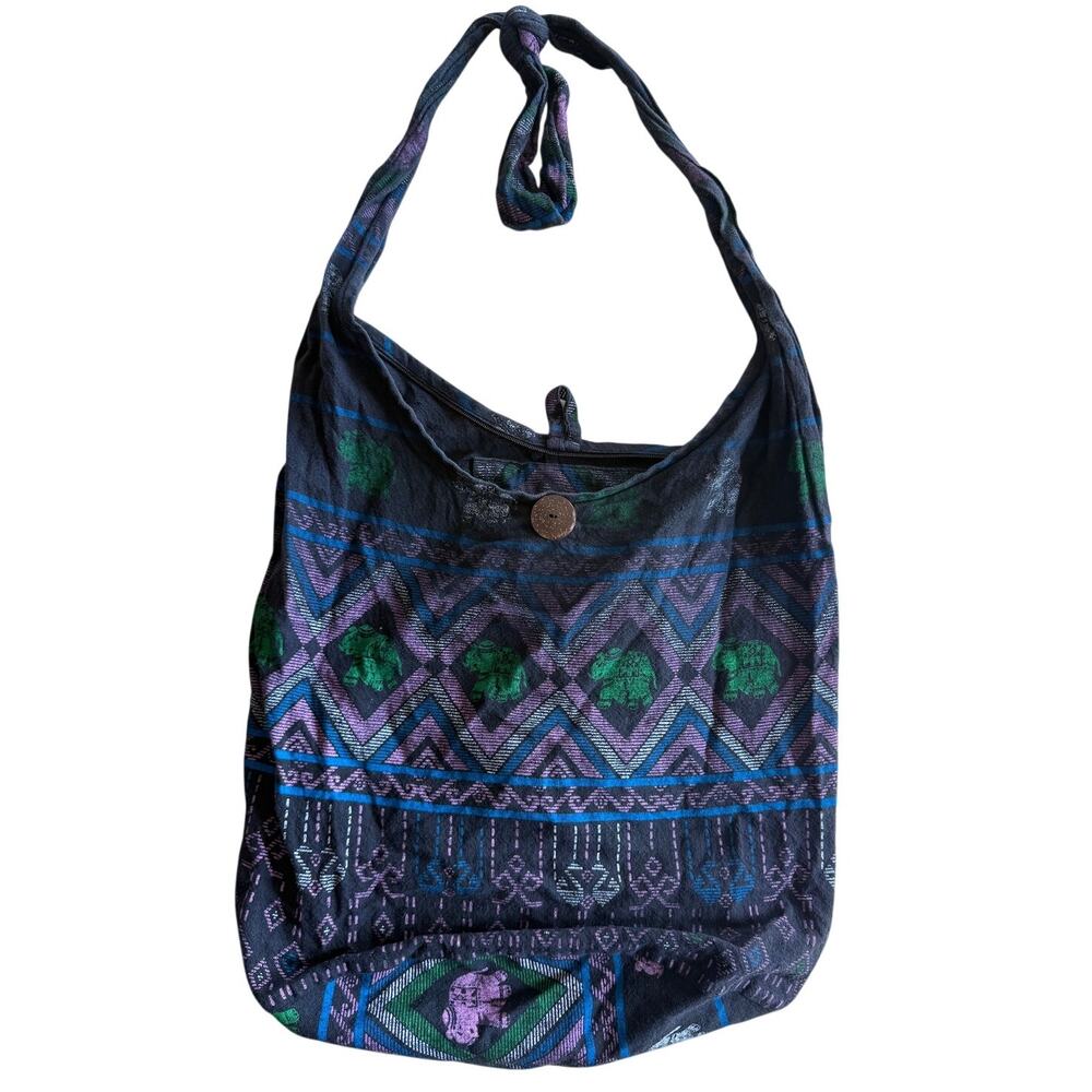 Cotton Multicolor elephants unique design pink blue Shoulder Bag Casual